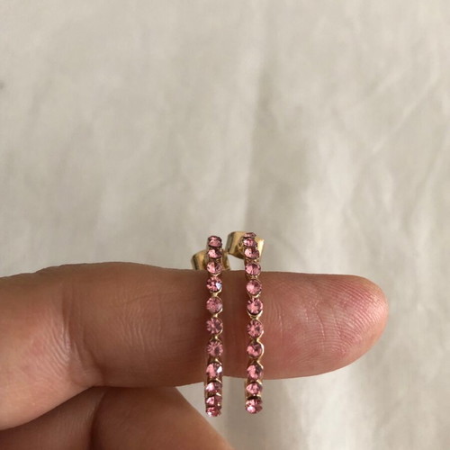 Gold hoop earrings with pink rhinestones like new