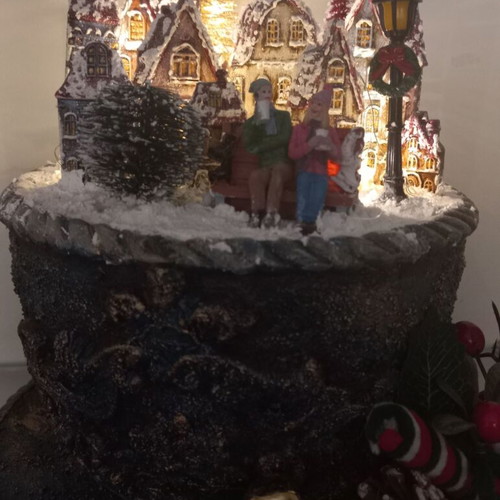 Handmade Christmas village on ceramic cup new