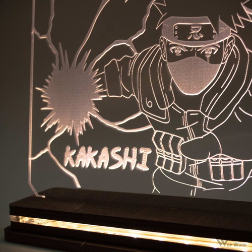Naruto - Kakashi LED lamp with wooden base and plexiglass new