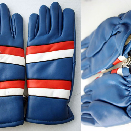 Vintage winter leather gloves retro 80s new, blue