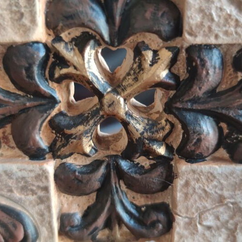 Decorative table candle holder with embossed cross, like new