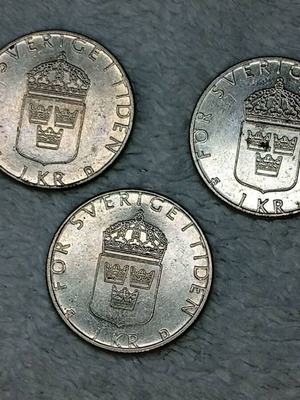 Sweden Coins used, set of 3, 1 Krona 1990-1997