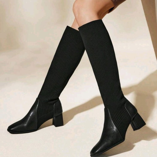 CUCCOO BASICS black knit boots with heel, size 40