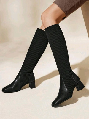 CUCCOO BASICS black knit boots with heel, size 40