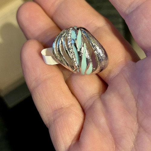 Women's ring new, stainless steel with turquoise enamel