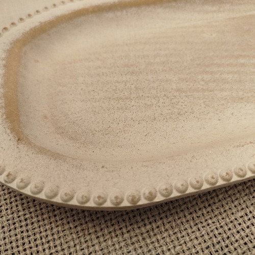 Decorative Wooden Oval Platter with Dots White Gold Brushed 35x15cm new