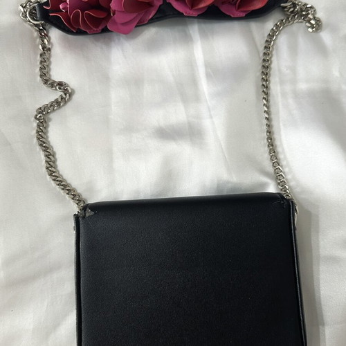 Black Crossbody Bag used with 3D Floral Chain Strap