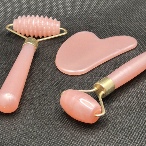 Skincare Tool Set New, Pink Guasha And 2 Rollers