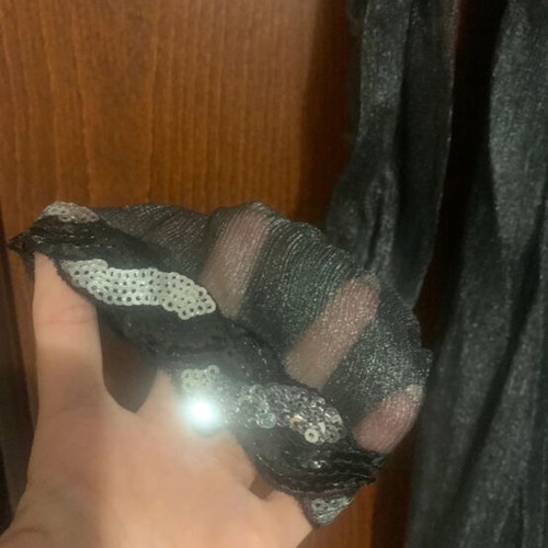 Silk dress like new, gray with transparent vest and sequins