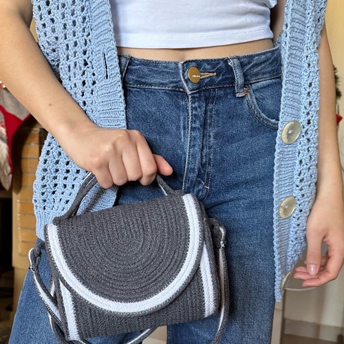 Handmade shoulder bag made to order, white and gray cotton