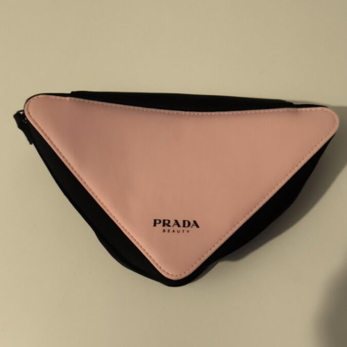 Prada Beauty toiletry bag used, triangular pink and black