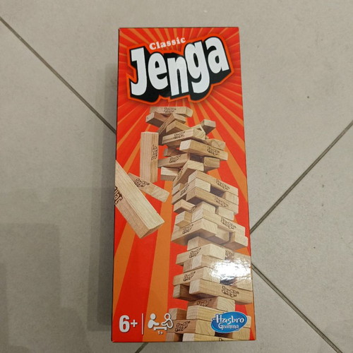 Hasbro Jenga board game used for 1+ players 6+ years