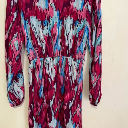 Shein wrap dress large with abstract print like new, pink multicolor