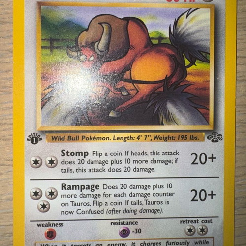 Tauros 1st Edition Jungle Pokemon card 1999
