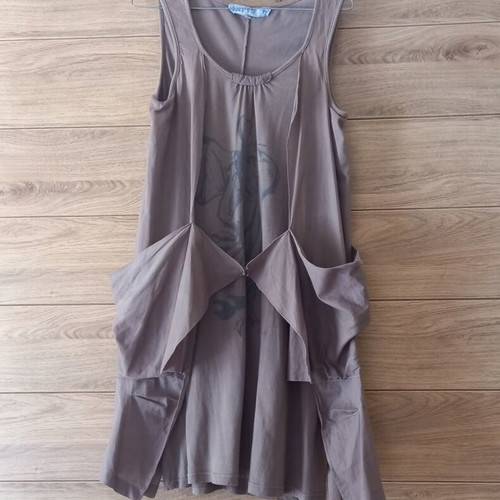 Helmi cotton dress with original design, XL, brown/khaki