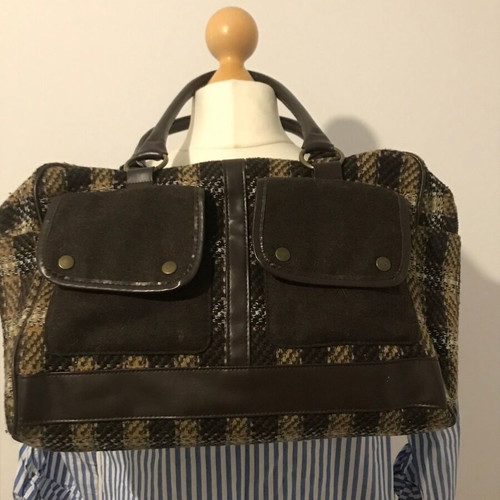 Zara Handbag like new, woven polyester with leather, beige and brown