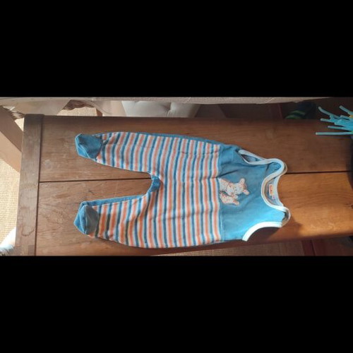 Baby onesie used 6-9 months 68 cm striped with embroidered donkeys