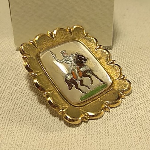 Vintage knight on horse brooch used
