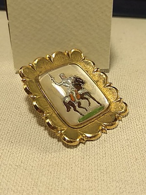 Vintage knight on horse brooch used