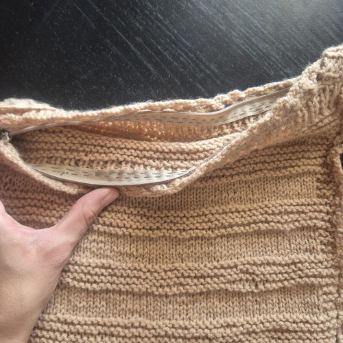 Handmade Knitted Shoulder Bag Type Tagari New, Beige-Camel