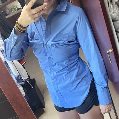 Pink Woman Blue Elastic Shirt New Size S