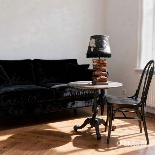 Portatif Black Roses Wooden Base Table Lamp 55x25x20 E27