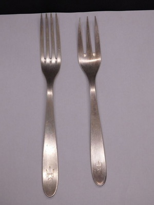 Sambonet Italy silver plated fork set, 2 pieces with logo