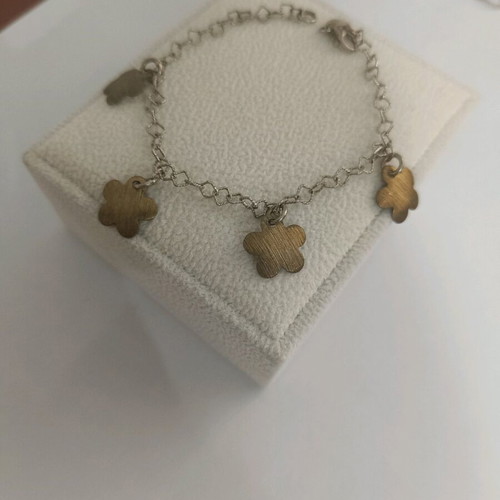 Silver 925 bracelet like new with gold flowers