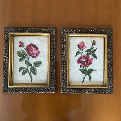 Set of handmade vintage paintings with roses used
