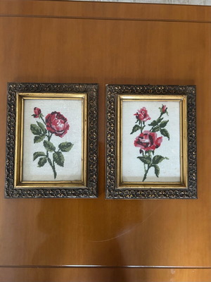 Set of handmade vintage paintings with roses used