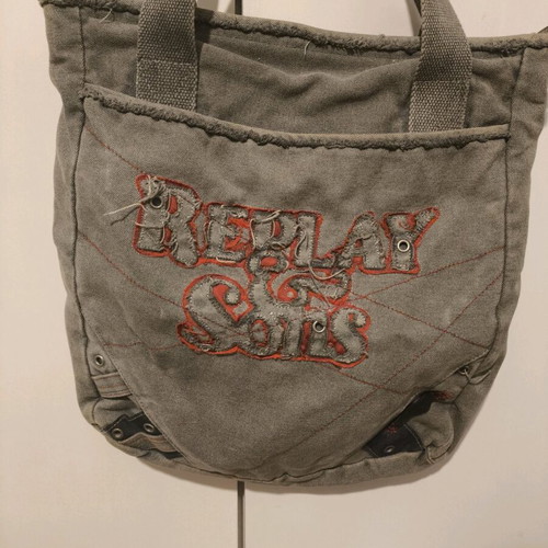 Replay shoulder bag fabric like new, gray and blue with extra strap