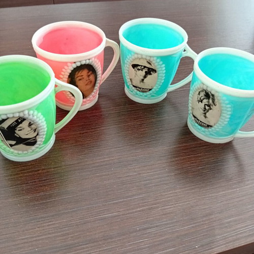 Plastic mugs with Aliki Vougiouklaki used, set of 4 from 1970s