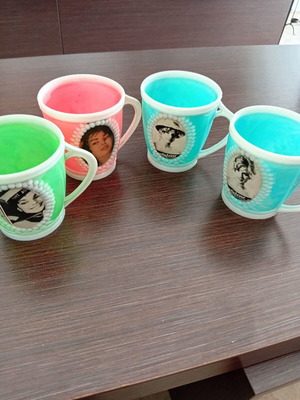 Plastic mugs with Aliki Vougiouklaki used, set of 4 from 1970s