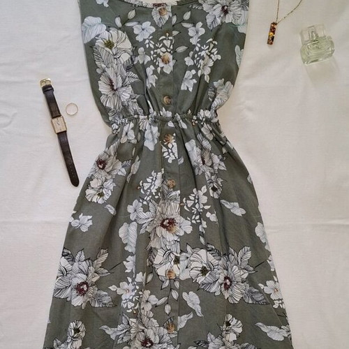 Floral dress like new, midi, green, one size
