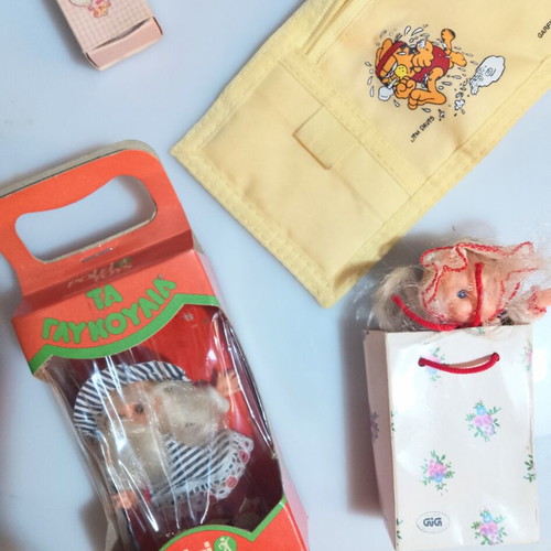 Lott vintage collectible set with stamps and toys