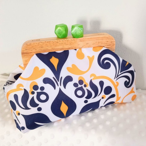 Handmade clutch bag with blue and yellow pattern, new