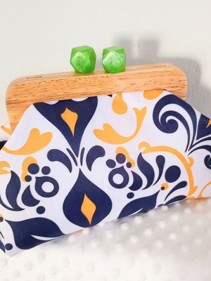 Handmade clutch bag with blue and yellow pattern, new