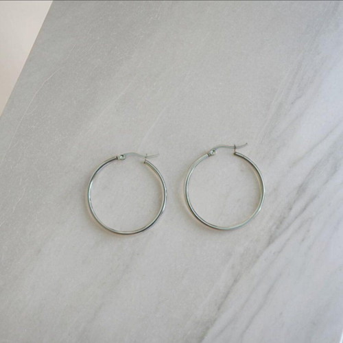 Earrings hoop steel silver new 30mm