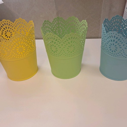 Metal plant pots set of 3, new, blue green yellow