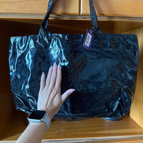 Large plastic bag with glitter new, black handbag