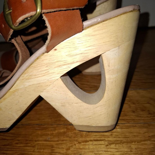 Women's wooden platforms used No 40, brown leather