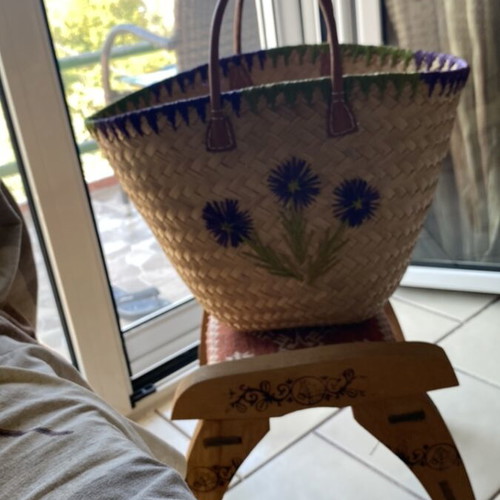 Handmade beach bag large, beige straw