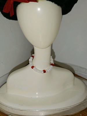 Handmade necklace for Barbie dolls white and red new