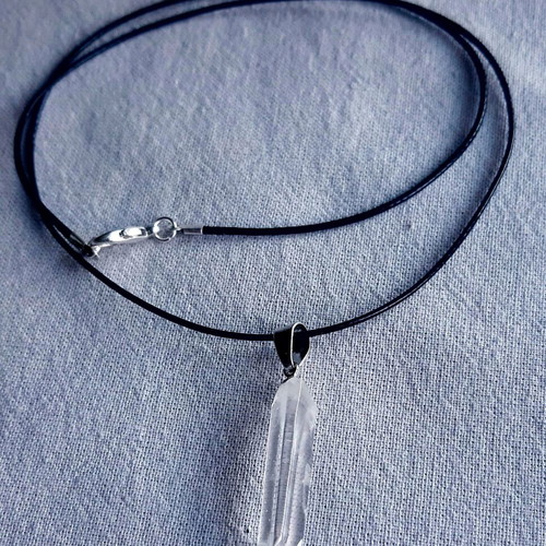 White Crystal Necklace new, semiprecious stone, black strap