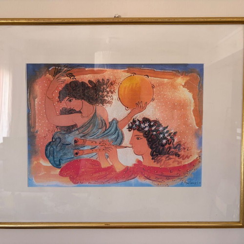 Painting by G. Stathopoulos framed with glass used