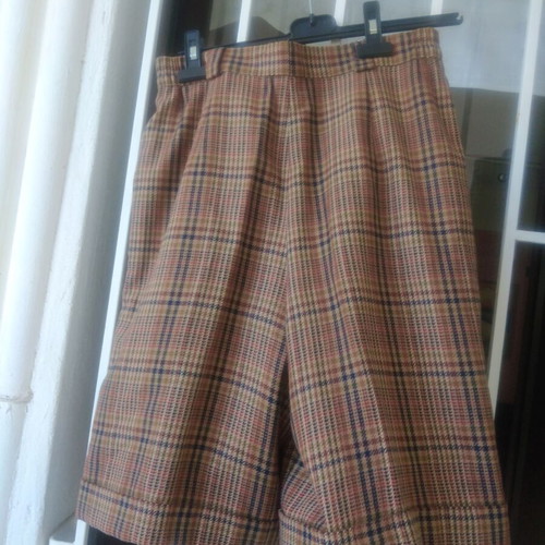 Wool zip culotte skirt like new, checkered, beige and brown