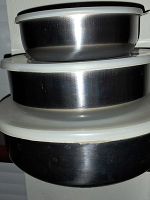 Metal food storage containers set of 3 used, stainless steel with lids