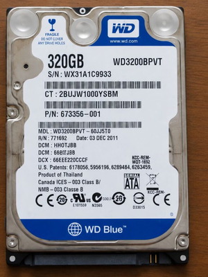 Western Digital WD Blue 320GB 2.5" SATA HDD used for laptop
