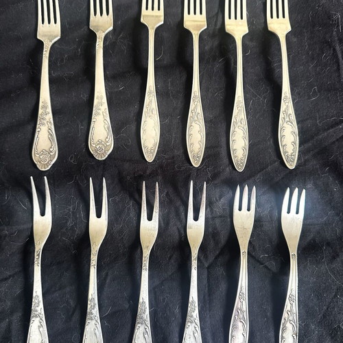 Vintage Soviet Cutlery Set 24 Pieces Used, Silver-Plated Melchior USSR 1970s