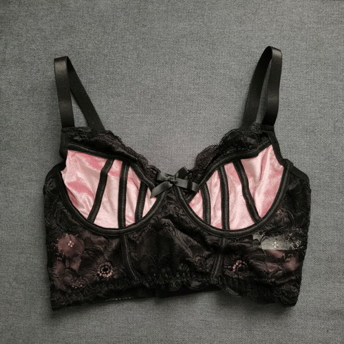 Bralette black pink velvet lace new size S 70-75-80 A-B
